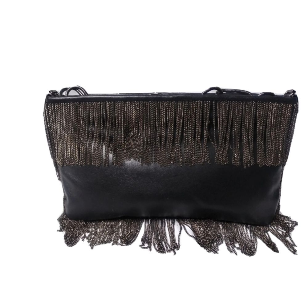 Vintage Franchi Fringe Evening Bag Clutch Purse Swinging Sixties Style Black